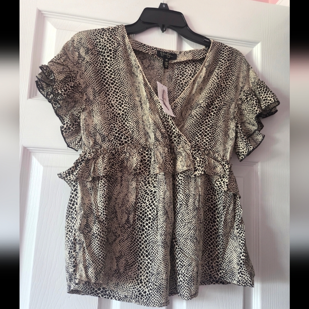 Jessica Simpson Snake Print Ruffle Blouse Size XS NWT